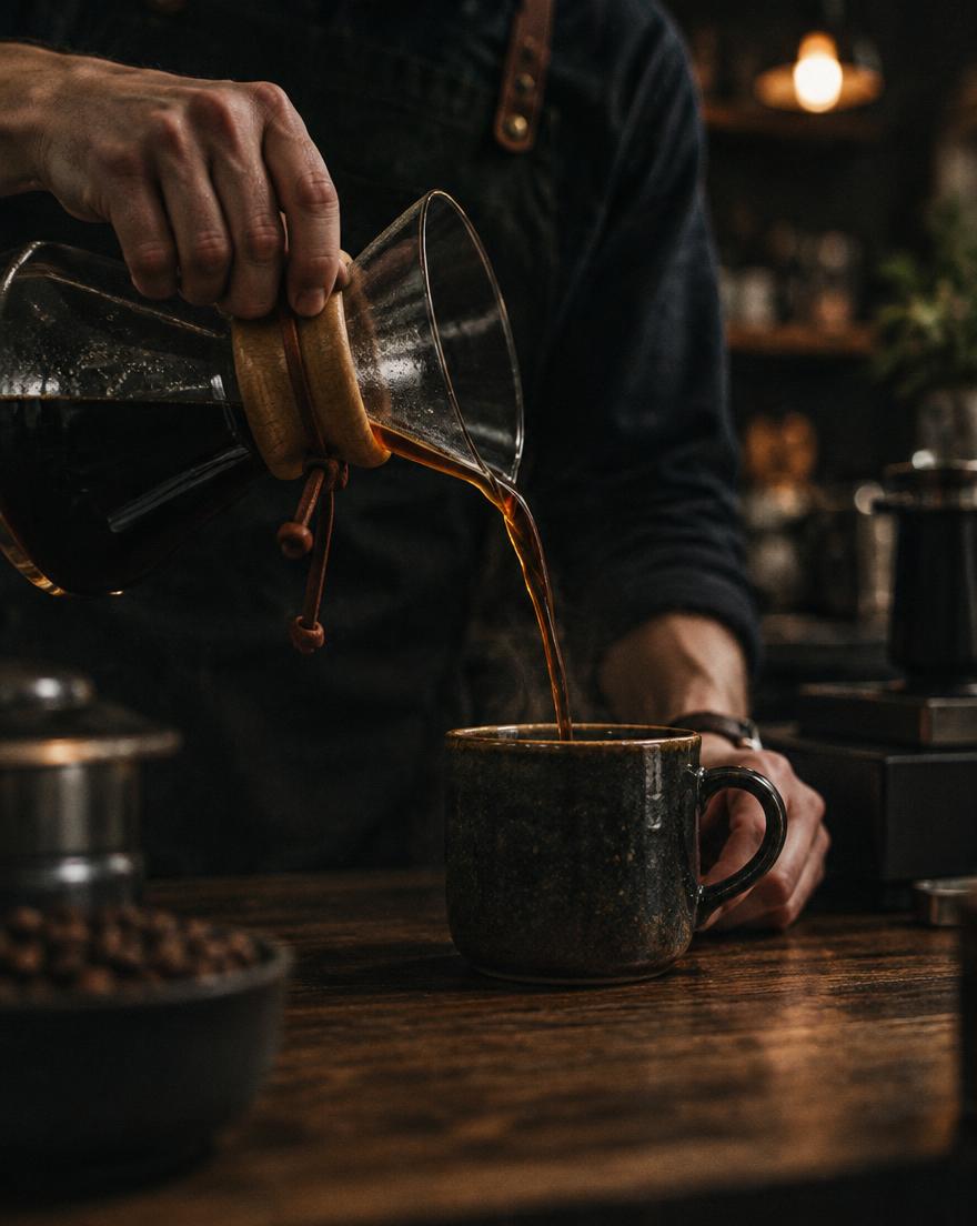 Fotograma de video: barista sirviendo café en una taza